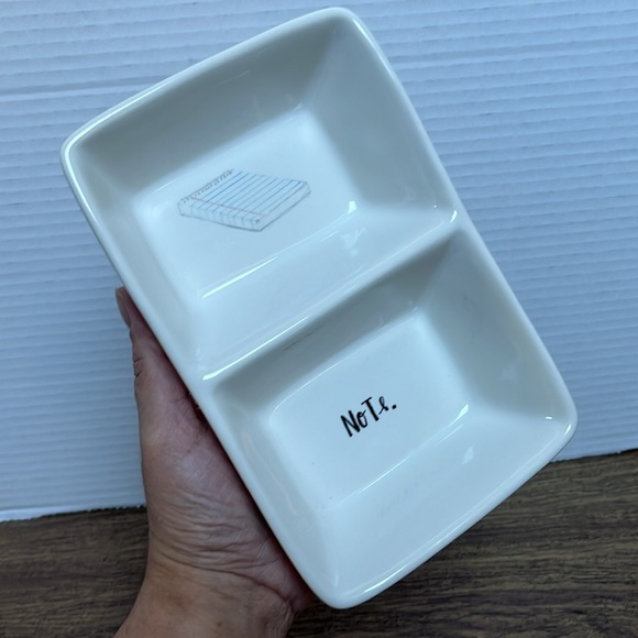 Rae Dunn Desk Organizer Notebook and Note Divided Dish White Dimples - Picture 4 of 15